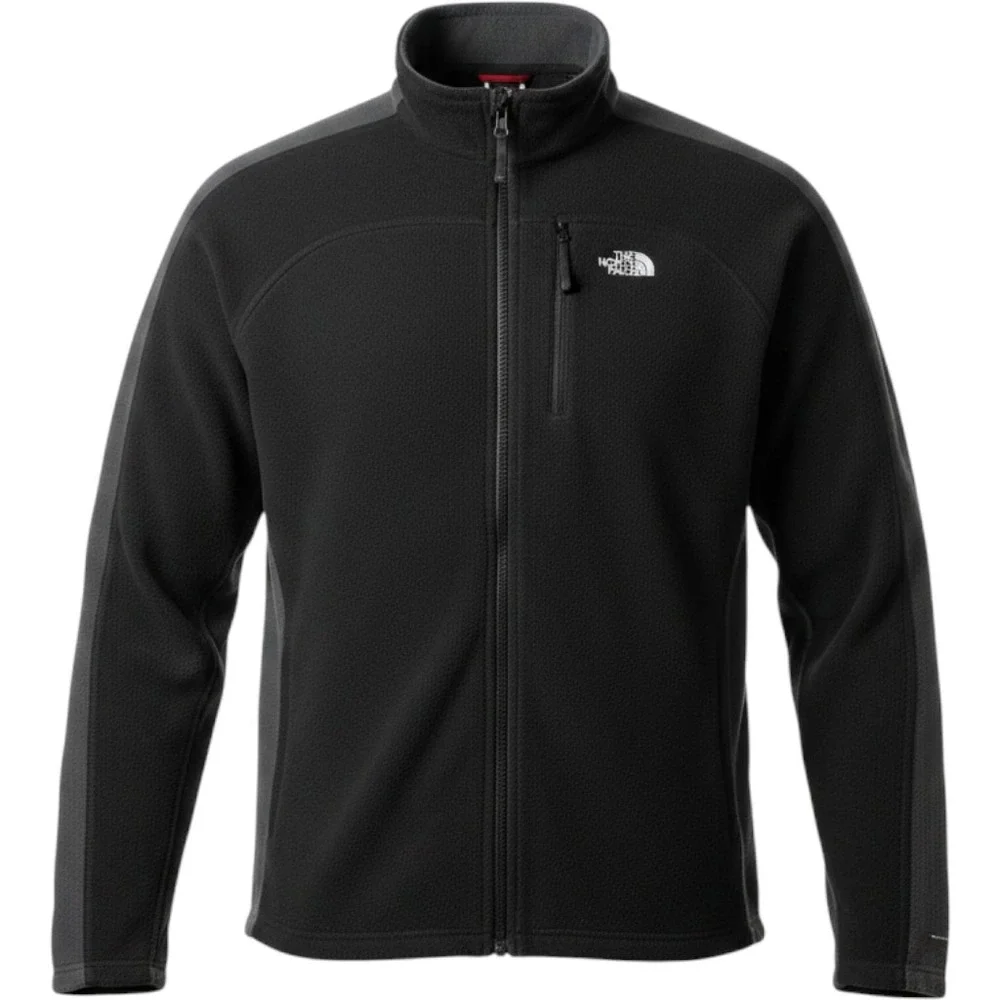 The North Face Mens Large Black Grey Full Zip Fleece Jacket Mock Neck